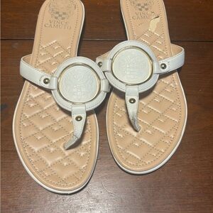 Vince Camuto White Quilted Sandal Thongs with Gold Accent
